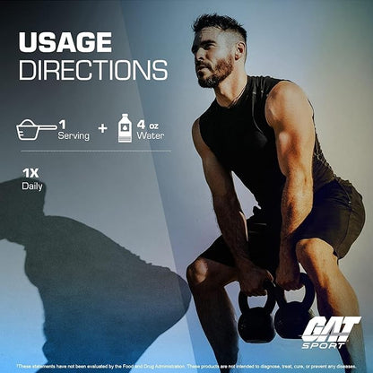 GAT SPORT Creatine Monohydrate Powder, Strength, Brain Health, Anti-oxidant, Endurance, for Men & Women, Unflavored (60 Servings)