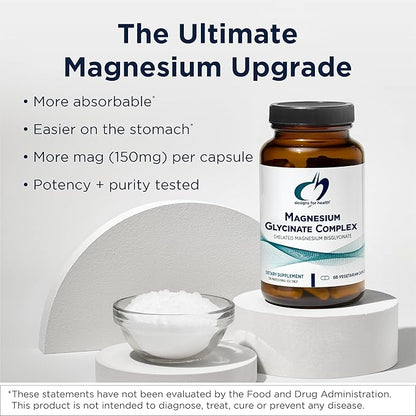 Designs for Health Magnesium Glycinate Complex - Chelated Magnesium Bisglycinate + High Absorption Magnesium for Calming & Sleep, Heart Health, Immune Support & Bone Strength - Vegan (120 Capsules)