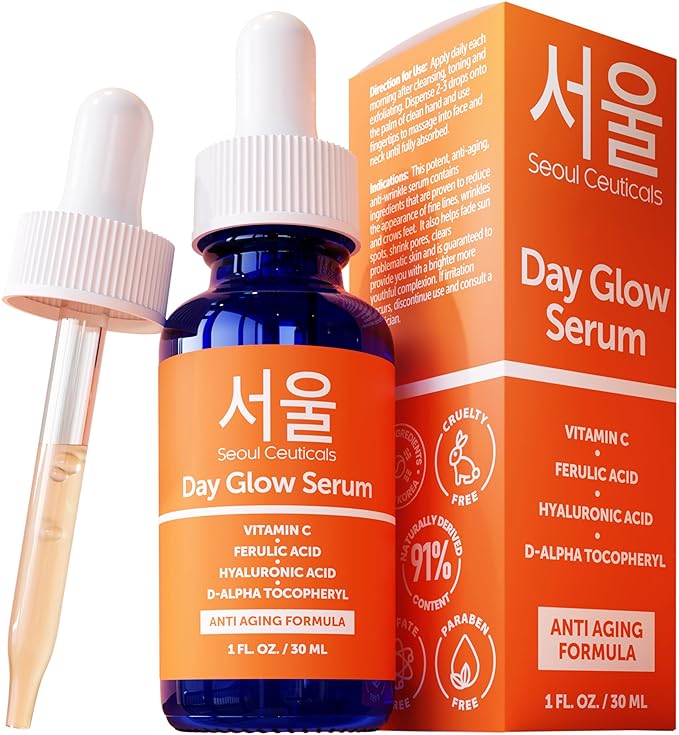 SeoulCeuticals 20% Vitamin C Hyaluronic Acid Serum (Pack of 2) + CE Ferulic Acid - Potent Anti Aging, Anti Wrinkle Korean Beauty 1oz