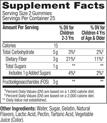 OLLY Kids Friendly Fiber Gummy, Digestion Support,* 3g Prebiotic Fiber FOS, Kids Chewable Supplement, Berry Brilliant Flavored, 25 Day Supply - 50 Count
