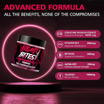 Creatine Monohydrate Gummies for Men & Women - 5g of Creatine Monohydrate per Serving - Sugar Free,Vegan, Raspberry Flavor, 135 Count (45 Servings).