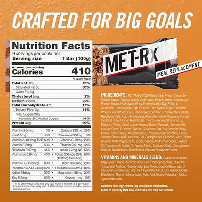 MET-Rx Big 100 Colossal Protein Bars, Great as Healthy Meal Replacement, Snack, and Help Support Energy, Peanut Butter Pretzel, With Vitamin A, Vitamin C, and Zinc, 100 g, (Pack of 9)