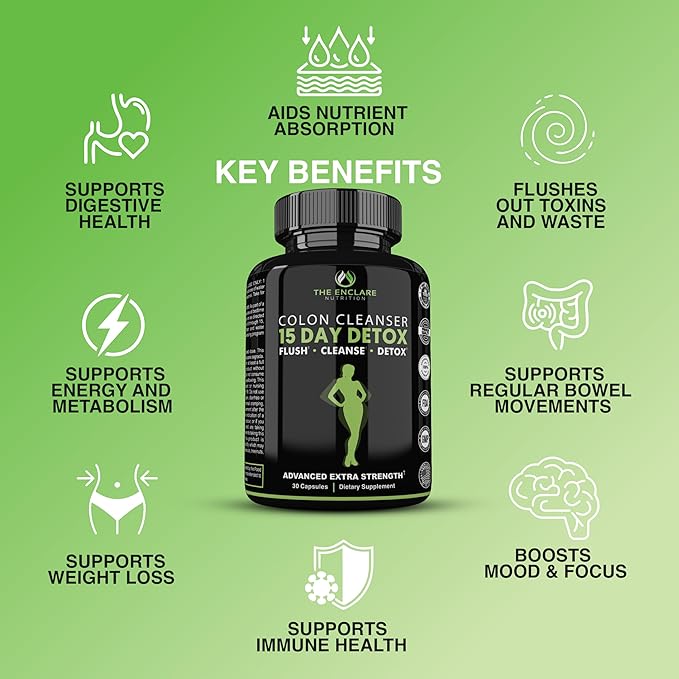 THE ENCLARE NUTRITION Colon Cleanse 15 Day Gut Cleanse Pills - Colon Cleanser for Women & Men - Psyllium Probiotic Laxatives for Constipation, Bloating Relief, Detox Cleanse Weight Loss Support (1)