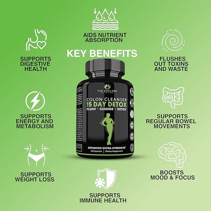 THE ENCLARE NUTRITION Colon Cleanse 15 Day Gut Cleanse Pills - Colon Cleanser for Women & Men - Psyllium Probiotic Laxatives for Constipation, Bloating Relief, Detox Cleanse Weight Loss Support (1)
