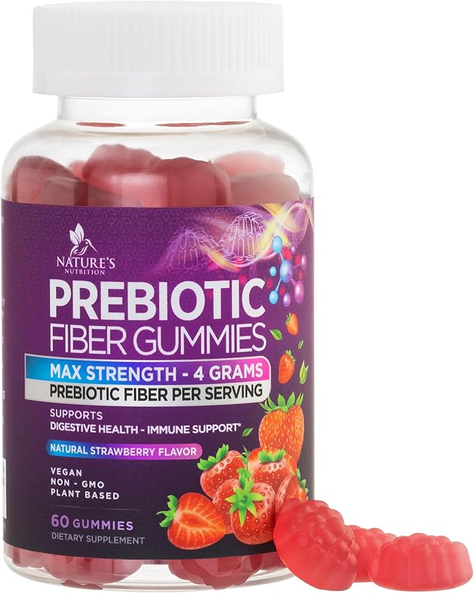 Fiber Gummies For Adults - Daily 3X Strength Soulable Fiber 4g Per Serving Gummy Supplement, Prebiotic Gummy Digestive Health Support - Plant Based Fiber Regularity & Digestion Support - 60 Gummies