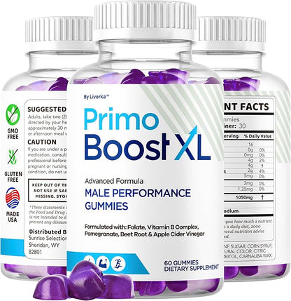 Primo Boost XL Gummies - Official PrimoBoost XL Advanced Premium Supplement for Men Support - Maximum Strength, Natural Primo BoostXL for Overall Health & Wellness, 60 Gummies for 1 Month