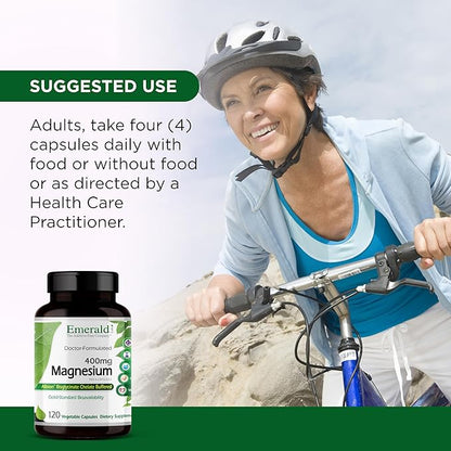 Emerald Labs Magnesium 400mg - Bone & Sleep Support with Albion Magnesium* - Vegan Friendly - 120 Vegetable Capsules (30-Day Supply)