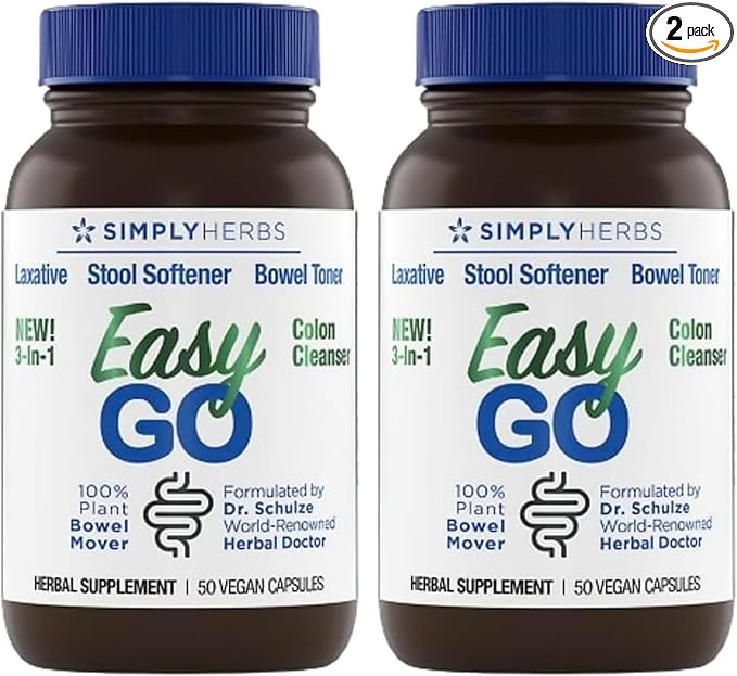 Simply Herbs Easy Go Bowel Mover - Adult Cleansing Supplement for Colon Health Support - Bowel Movement Aid - Stool Softener - Daily-Use Laxative - Plant-Based Ingredients - Vegan - 100 Count (2 Pack)