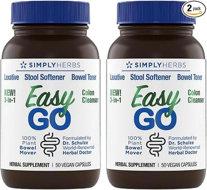 Simply Herbs Easy Go Bowel Mover - Adult Cleansing Supplement for Colon Health Support - Bowel Movement Aid - Stool Softener - Daily-Use Laxative - Plant-Based Ingredients - Vegan - 100 Count (2 Pack)