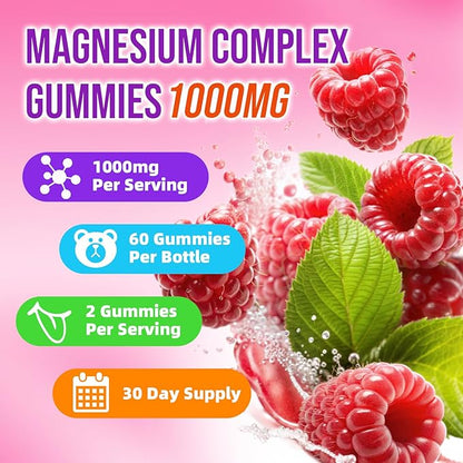Magnesium Complex Gummies – with 12 Forms of Magnesium Plus Vitamins B6, B12 & C. Vegan Strawberry Gummies to Support Mood, for Adults, 60 Count