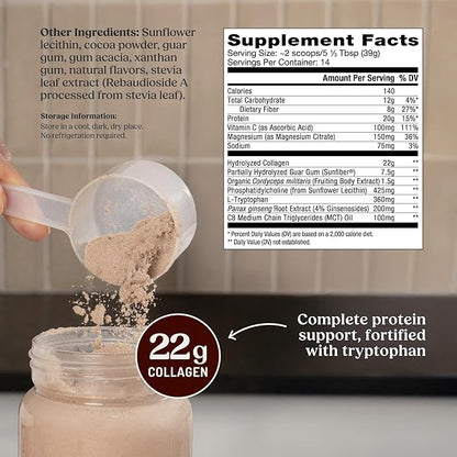 Bulletproof Dark Chocolate Energy Collagen Protein, 19.3 Ounces, Caffeine-Free Fuel with Vitamins and Antioxidants, Blend with Ginseng, Magnesium, Cordyceps Mushroom