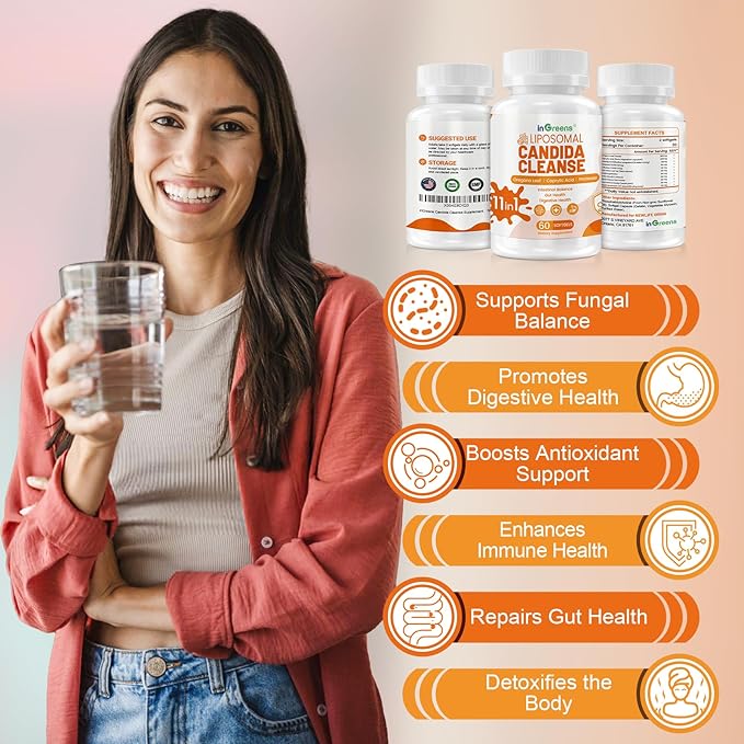 11-in-1 Candida Support Supplement, Antifungal Overgrowth, Intestinal Detox & Gut Health for Women & Men, Balance Probiotic, Natural Herbal Oregano & Caprylic Acid Softgels, 240 Count