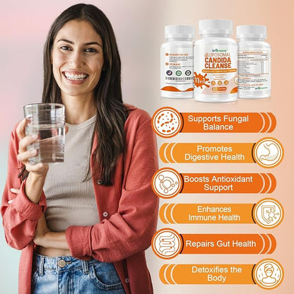 11-in-1 Candida Support Supplement, Antifungal Overgrowth, Intestinal Detox & Gut Health for Women & Men, Balance Probiotic, Natural Herbal Oregano & Caprylic Acid Softgels, 240 Count