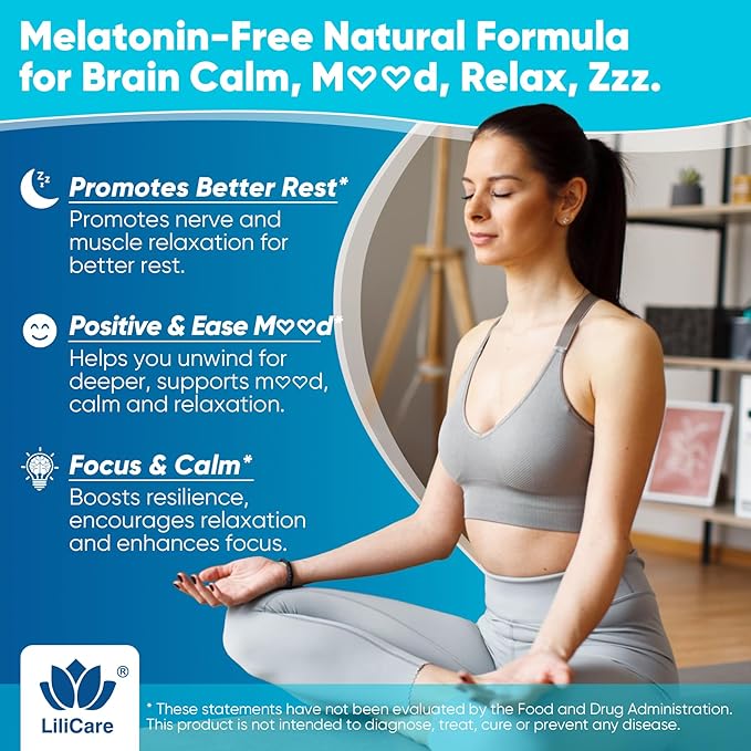 Liposomal L-Theanine Gummies 500mg, Melatonin-Free Calm & Relaxation Gummies with Magnesium Glycinate, 5-HTP, Mushroom, Vitamins D3, B12, Ashwagandha, for Brain Calm, Relax, Mood, Zzz, Vegan 60 Cts