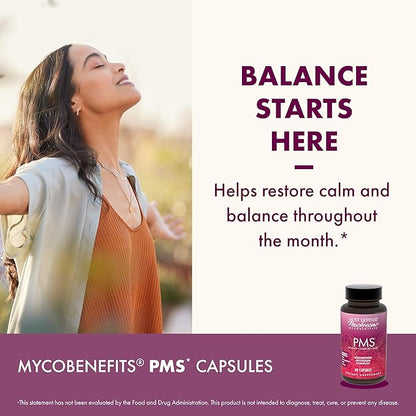 Host Defense MycoBenefits PMS Capsules - Mushroom Supplement for Women's Health Support - Support for Monthly Hormonal Fluctuations - Includes Maitake, Reishi, Vitex - 60 Capsules (30 Servings)
