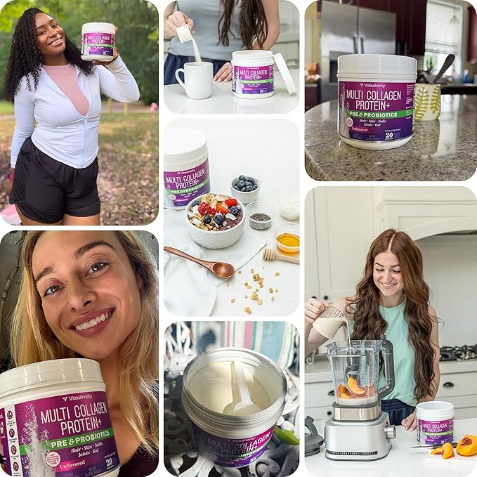 Multi Collagen Probiotics for Women Prebiotics Protein Powder | 20g Collagen Peptides Hyaluronic Acid Vitamin C & Fibersol Prebiotic Support Skin Elasticity Digestion Gut Health Unflavored 20 Servings