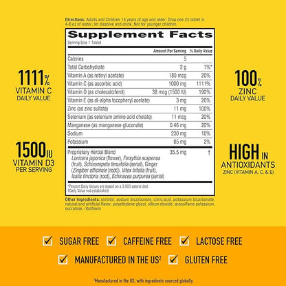 Airborne 1000mg Vitamin C with Vitamin D & Zinc, Sugar Free Multivitamin Immune Support Supplement, Antioxidants Vitamins A C & Vitamin E, 30 Effervescent Tablets, Zesty Orange Flavor