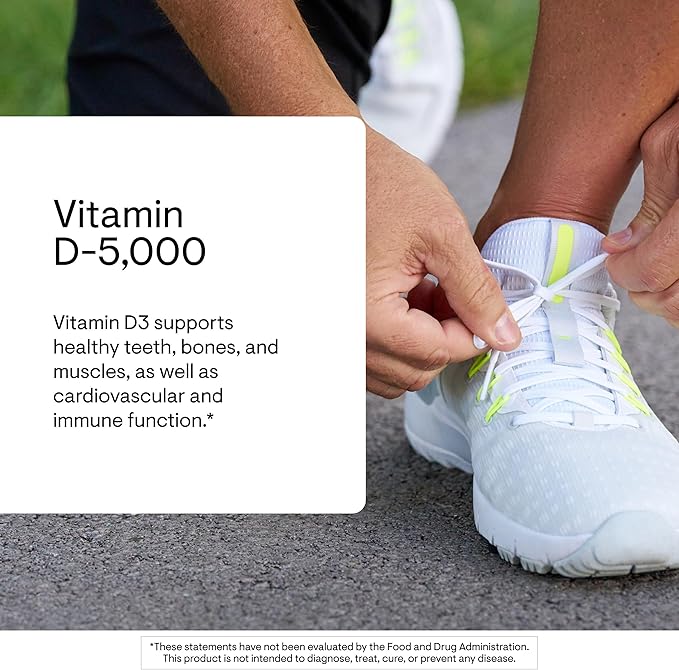THORNE - Vitamin D-5,000 - Vitamin D3 Supplement - Supports Healthy Bones, Teeth & Muscles, Plus Cardiovascular & Immune Function* - NSF Certified for Sport - Gluten, Dairy & Soy-Free - 60 Capsules
