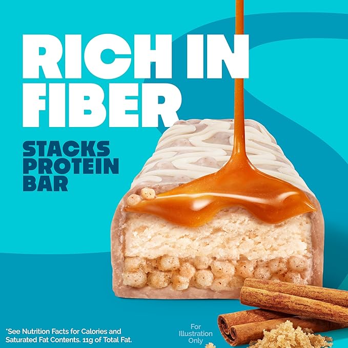 Quest Nutrition Stacks Protein Bars, Cinnamon Brown Sugar, 20g Protein, 2g Net Carbs, 1g Sugar, High Fiber, Low Sugar, Gluten Free, 12 Count