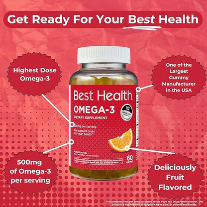 Omega-3 Gummies with 500mg of Omega-3 per Serving, Made from Algae, Natural Orange Flavor & Other Natural Flavors (60ct)