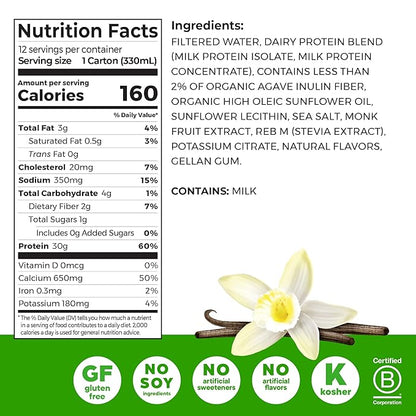 Orgain 30g High Protein Shake, Dairy Isolate Milk Protein, Vanilla Bean, 5g BCAAs, 1g Sugar per Serving, Meal Replacement, Ready to Drink, Keto Friendly, Gluten-Free, 11 Fl Oz, (Pack of 24)