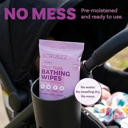 Extra Large Bath Wipes for Adults Bathing No Rinse - 120 Disposable Body Cleansing Wipes for Men, Women & Elderly - Great for Gym, Camping, Post Surgery - Lavender