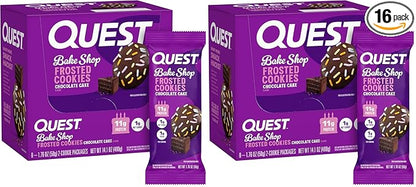 Quest Nutrition Frosted Cookies Twin Pack, Chocolate Cake, 1g Sugar, 11g Protein, 1g Net Carbs, Gluten Free, 16 Cookies, (Pack of 2)