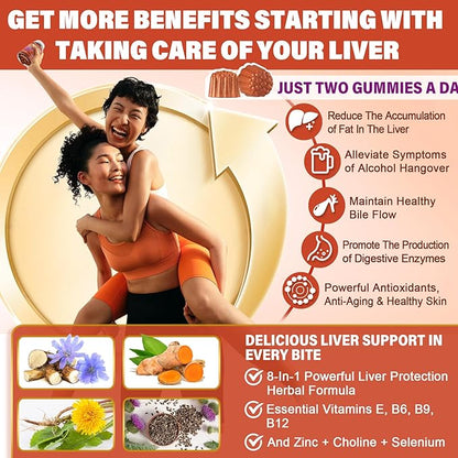 Milk Thistle Liver Detox Gummies, 18-IN-1 Liver Cleanse Detox & Repair Supplement with Berberine, Chicory Root, Turmeric, Artichoke, Dandelion Root, Chanca Piedra, Vitamins B6 B12-Sugar Free,Pack of 2