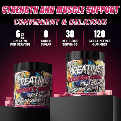 Creatine Monohydrate Gummies 6g for Men Women,Complex Creatine Monohydrate Chewable for Muscle Strength,Muscle Building,Energy Boost,Pre-Workout Energy Supplement,Vegan Raspberry - 120 Count