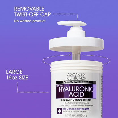 Advanced Clinicals Hyaluronic Acid Face Moisturizer Gel Cream + Hyaluronic Acid Body Cream 2pc Hydrating Skincare Set For Women & Men To Reduce Appearance Of Dry Skin, Wrinkles, & Fine Lines, 2pc Set