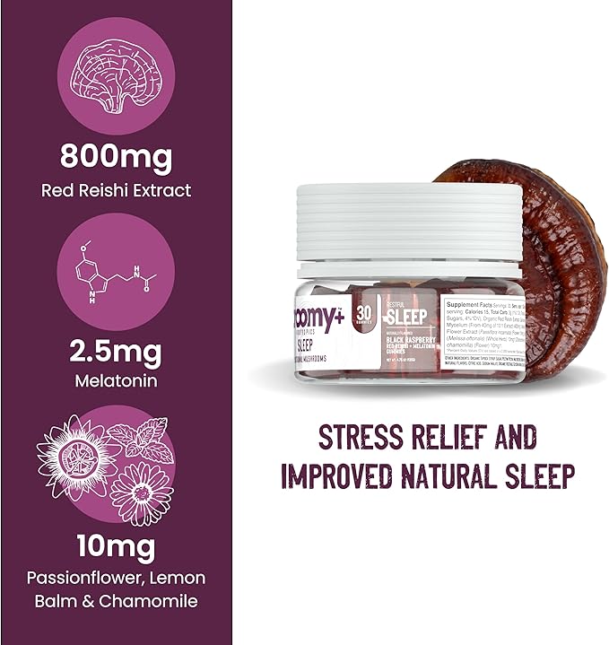 Troomy Sleep Gummies for Adults and Kids, Great Tasting Black Raspberry, Red Reishi Mushroom, Easy Restful Natural Sleep Aid, 30 Count