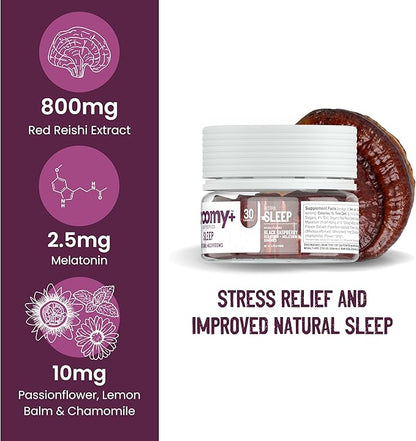 Troomy Sleep Gummies for Adults and Kids, Great Tasting Black Raspberry, Red Reishi Mushroom, Easy Restful Natural Sleep Aid, 30 Count