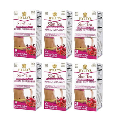 Hyleys Slim Tea Pomegranate Flavor - Weight Loss Herbal Supplement Cleanse and Detox - 25 Tea Bags (6 Pack)