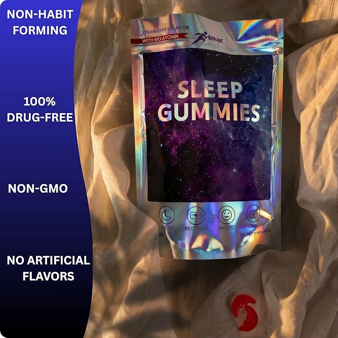 Vemax Sleep Gummies Adult Melatonin 10mg, L-Theanine, Magnesium, Lavender, Lemon Balm and Ashwagandha, Drug Free Nighttime Rest Support, 60 Strawberry Flavored Sleep Aids for Adults, Zero Sugar