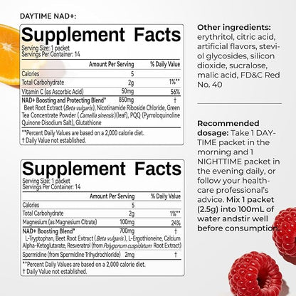 OxyEnergy NAD Supplement 1550 mg-Daytime Nicotinamide Riboside + Nighttime L-Tryptophan with Resveratrol, Glutathione, PQQ, 24-Hour Nonstop Energy, Anti-Aging & Cellular Renewal, 28 Packets