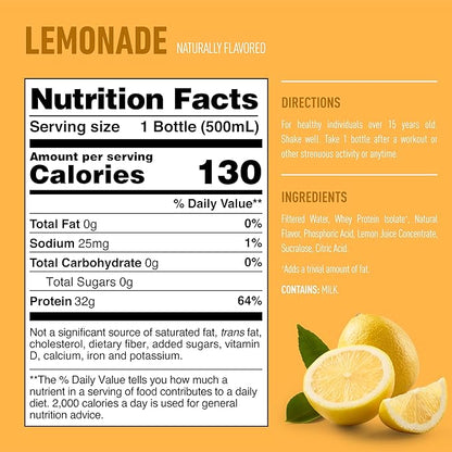 Isopure Zero Carb 32g Clear Protein Ready-to-Drink, Whey Protein Isolate, Lemonade, 12 Pack (Packaging May Vary)