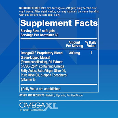 OmegaXL Joint Support Supplement - 60 Softgels & VitaminXL D3 High Potency Daily Vitamin D 5000 IU 125mcg Immune Support Supplement (30 Softgels) - 2 Pack