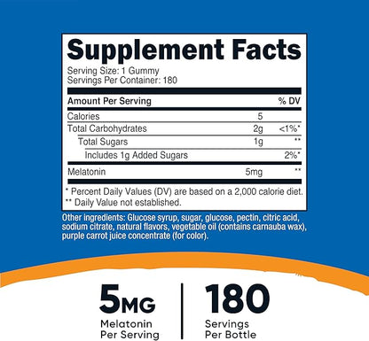Nutricost Melatonin 5mg, 180 Gummies, Strawberry Flavored - Gluten Free, Non-GMO, No Corn Syrup