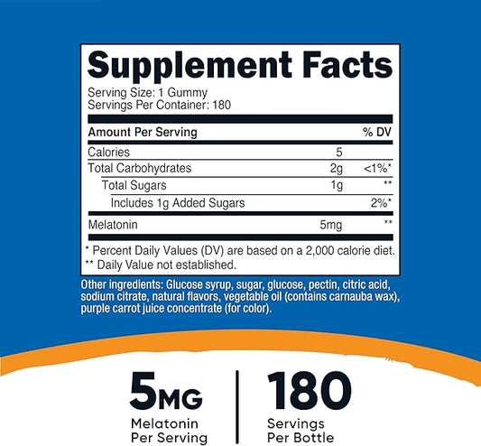 Nutricost Melatonin 5mg, 180 Gummies, Strawberry Flavored - Gluten Free, Non-GMO, No Corn Syrup