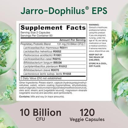 Jarrow Formulas Jarro Dophilus Probiotics 10 Billion CFU - Probiotic Supplement Capsules for Digestive Health & Gut Health for Women and Men, 120 Veggie Capsules, Up to 60 Days, Shelf Stable