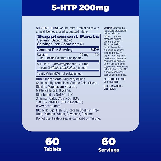 Natrol 5-HTP 200mg Dietary Supplement to Support a Balanced Mood, 60 Time Release Tablets, 60 Day Supply,(Pack of 2)