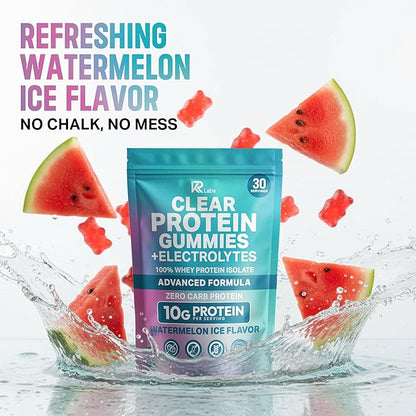 Zero Carb 100% Clear Whey Isolate Protein Gummies + Electrolyte | 300g Total Protein per Bag | Plant Based Ingredients with Vitamins for Men & Women Gluten Free Non-GMO | Watermelon |120 Count