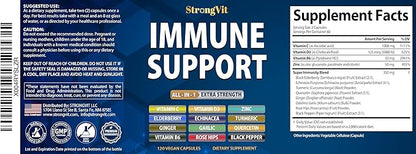Immune Support Supplement 12 in 1 Complex with Vitamin C, D3, Zinc, Echinacea, Elderberry, Ginger, Turmeric. Immune Defend for Men & Women, Non-GMO, Gluten-Free, Vegan, USA (120 Capsules)