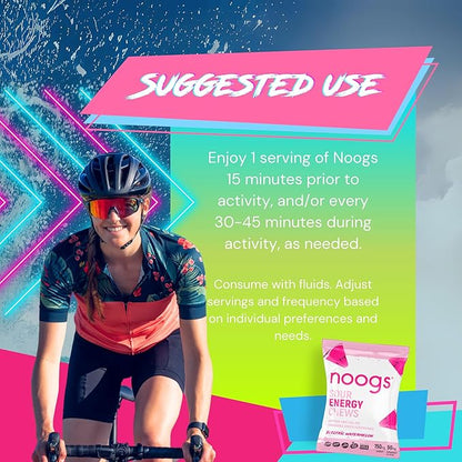 Noogs Sour Energy Chews, Electric Watermelon Electrolyte Energy Gummies, Sour Candy Flavored Alternative to Running Gels, Vegan, Gluten Free & Caffeine Free, 12 Pack