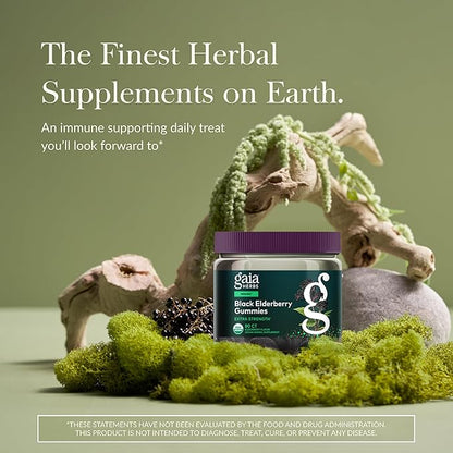 Gaia Herbs Black Elderberry (Sambucus nigra) Extra Strength Gummies - Delicious Immune Support Supplement* - Certified Organic Black Elderberries for Immune System Support* - 80 Gummies (40 Servings)