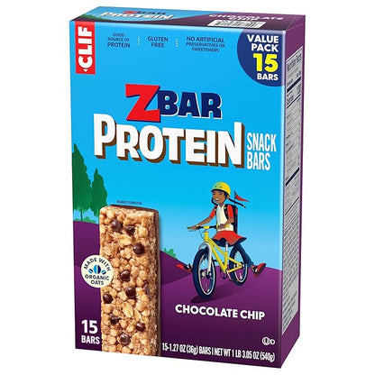 Zbar Protein - Chocolate Chip - Crispy Snack Bars - Made with Organic Oats - Non-GMO - 5g Protein - Gluten Free Protein Bars (15 Pack)