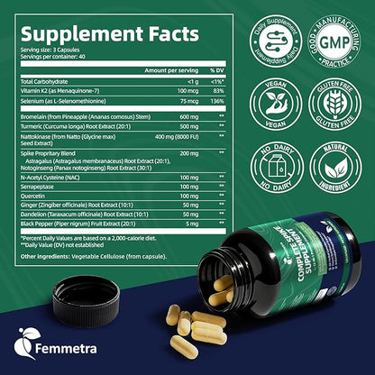Spike Protein Support Capsules, 8000 FU Nattokinase Supplement with Bromelain and Curcumin, 13-IN-1 Full Spectrum Spike Support Supplement for Immune & Antioxidant Health, Vegan, Non-GMO, 120 Capsules
