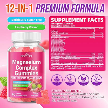 2 Pack Magnesium Complex Gummies – with 12 Forms of Magnesium Plus Vitamins B6, B12 & C. Vegan Strawberry Gummies to Support Mood, for Adults, 120 Count