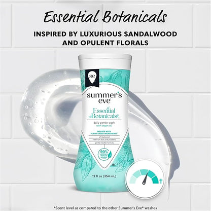 Summer's Eve Essential Botanicals All-Over Daily Feminine Wash with Argan Oil, Gentle pH-Balanced Body Wash for Women, Removes Vaginal Odor and Refreshes, 12 Fl Oz