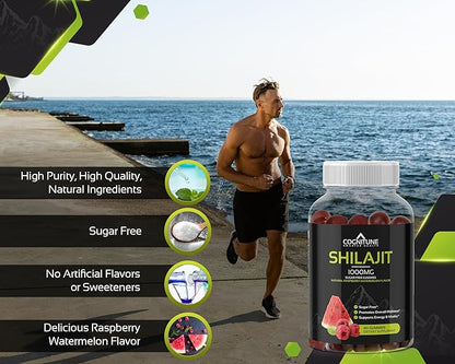 Shilajit Gummies – Pure Himalayan Shilajit Supplement with Fulvic Acid – 1000mg Natural Shilajit Pure Energy Support – Sugar-Free Raspberry Watermelon Flavor – Vegan, Non-GMO, Gluten-Free – 60 Count